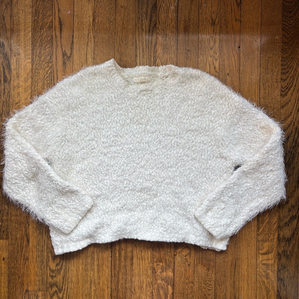 White Fuzzy Cropped Sweater
